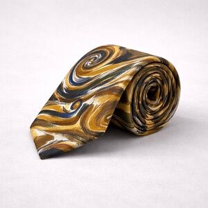 Lavatelli Silk Abstract Patterned Men's Tie Swirl Brown Blue Vintage Designer
